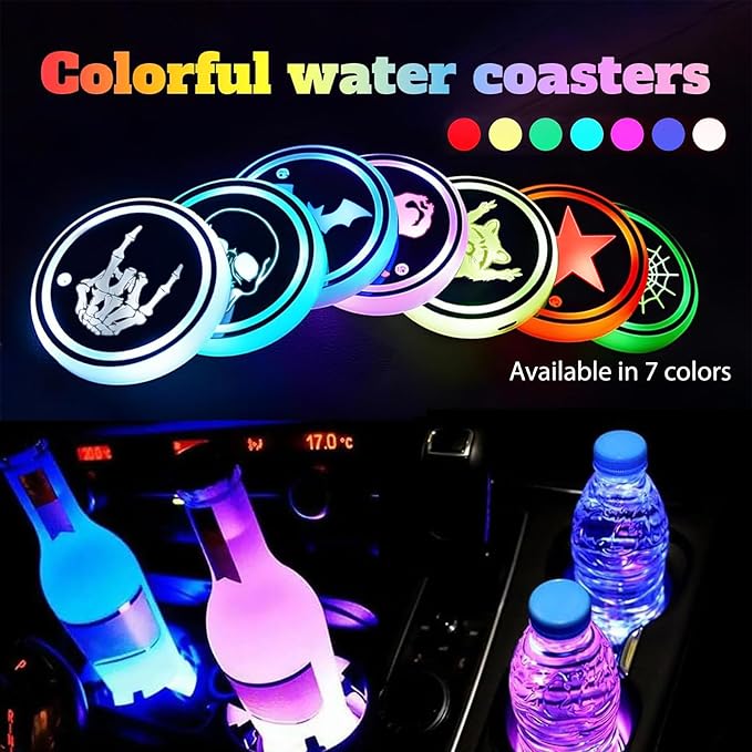 Cherry LED Cup Holder Lights for Car,2Pcs LED Light Up Cup Holder Coasters with USB Charging 7 Colors 3 Modes,Waterproof Interior Atmosphere Lamp,Car Decor Accessories Cherry Gifts for Women Men