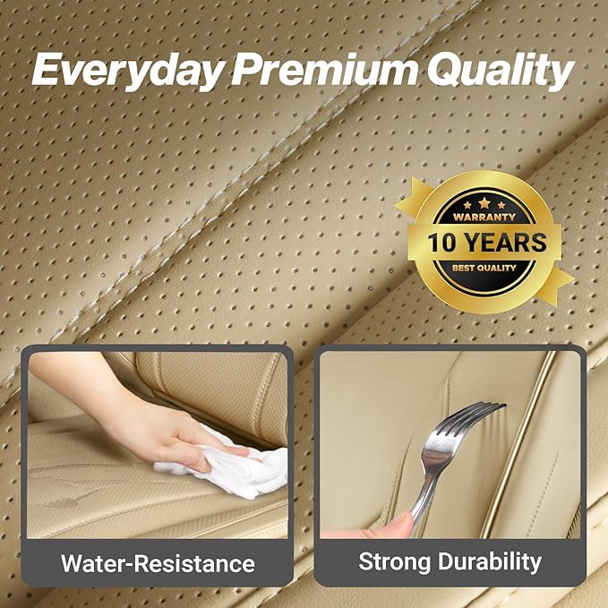 Coverland Custom Fit Car Seat Covers for SUV Compatible with [Grand Cherokee, Explorer, Escape, Mustang Mach E] Premium Waterproof Non-Slip Interior Seat Protector [Front Beige - Size Chart A18]