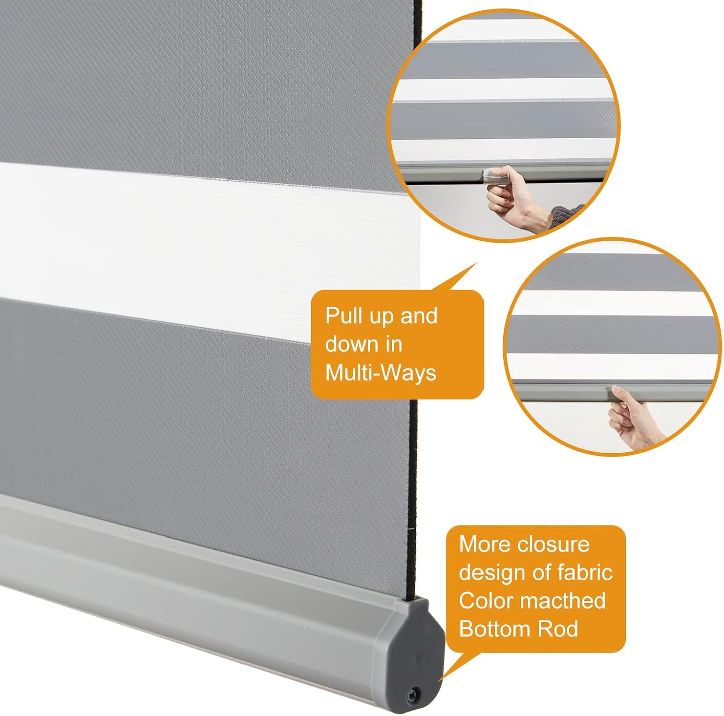 Persilux Cordless Zebra Blinds for Windows Free-Stop Window Blinds (30" W X 72" H, Grey) Dual Layer Light Control for Day and Night, Light Filtering Sheer Shades for Home, Easy to Install