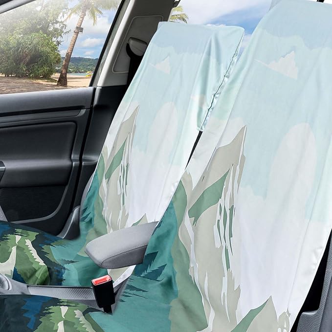2 Pack Car Seat Towel Covers with Storage Bag 63 x 32 Inch Athletic Running Towel Seat Sweat Washable Non Slip Cover Gift for Car Outdoor Sport Activities (Yosemite,Sasquatch)