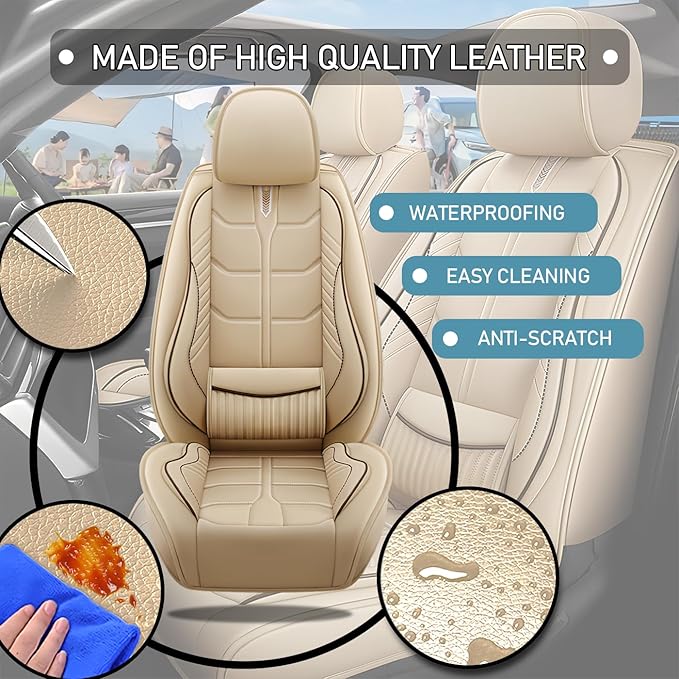 Leather Car Seat Covers Fit for Toyota 4Runner 1991-2024, 5 Seater Car Seat Cover, Premium Waterproof, Scratch Resistant Car Interior Accessories (Full Set Beige)