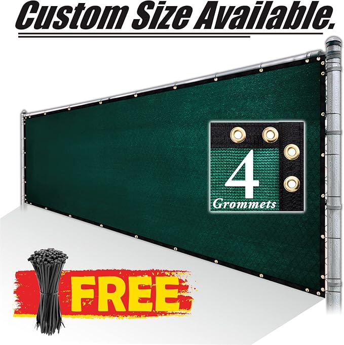 Royal Shade Custom Size 6' x 28' Green Fence Privacy Screen Windscreen Cover Netting Mesh Fabric Cloth - Cable Zip Ties Included (We Make Custom Size)