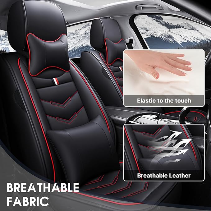 Car Seat Cover 2 Seats for Chevrolet Camaro 2000-2024, Durable Wear Resistant Waterproof Vehicle Cushion Covers, Breathable No Odor Premium Leather Vehicle Seat Covers.(Luxury,Black Red)