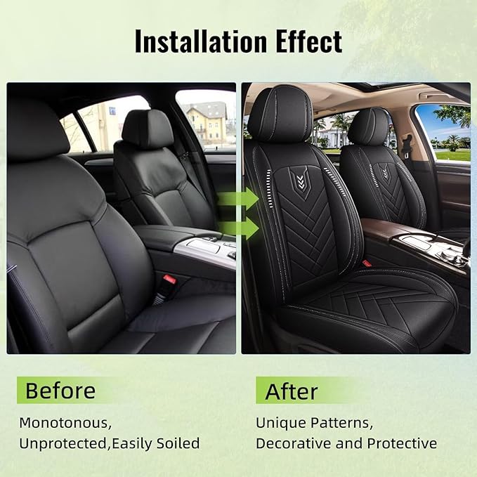 AOMSAZTO 2 Front Seat Covers Fit for VW/Volkswagen Passat 1999-2022: First Row 2PCS Faux Leather Waterproof Seat Covers Automotive Seat Cushion Protector(Black)