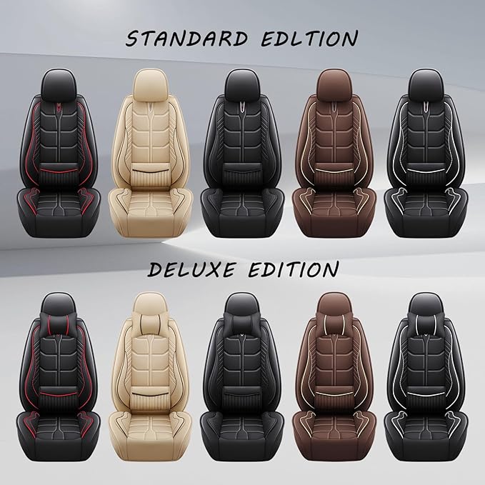 Leather Car Seat Covers Fit for Toyota Highlander 2001-2024, 5 Seater Car Seat Cover, Premium Waterproof, Scratch Resistant Car Interior Accessories (Full Set with Pillow Black Red)