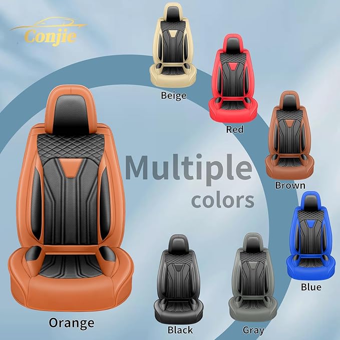 Fit Frontier Car Seat Covers Compatible with Nissan Frontier 2010-2025 2026 - Premium Leather， Waterproof， All-Weather Seat Cushion Protecto&Airbag Compatible (2 Front Seat Orange&Black)