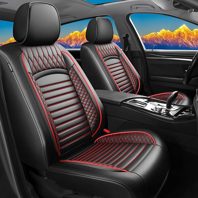 Fit Crosstrek Car Seat Covers for Subaru Crosstrek 2016-2025 2026 - Upgraded Premium Waterproof & Breathable Leather, Airbag Compatible, All-Weather Seat Cushion Protector(2 Front/Black+Red)