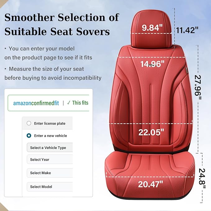 Coverado Car Seat Covers for Front Seat, Luxury Leather Seat Cover, 2 PCS Waterproof Seat Cover, Automotive Seat Covers, Driver Car Seat Protector, Universal Car Seat Cushions Fit for Most Cars(Red)
