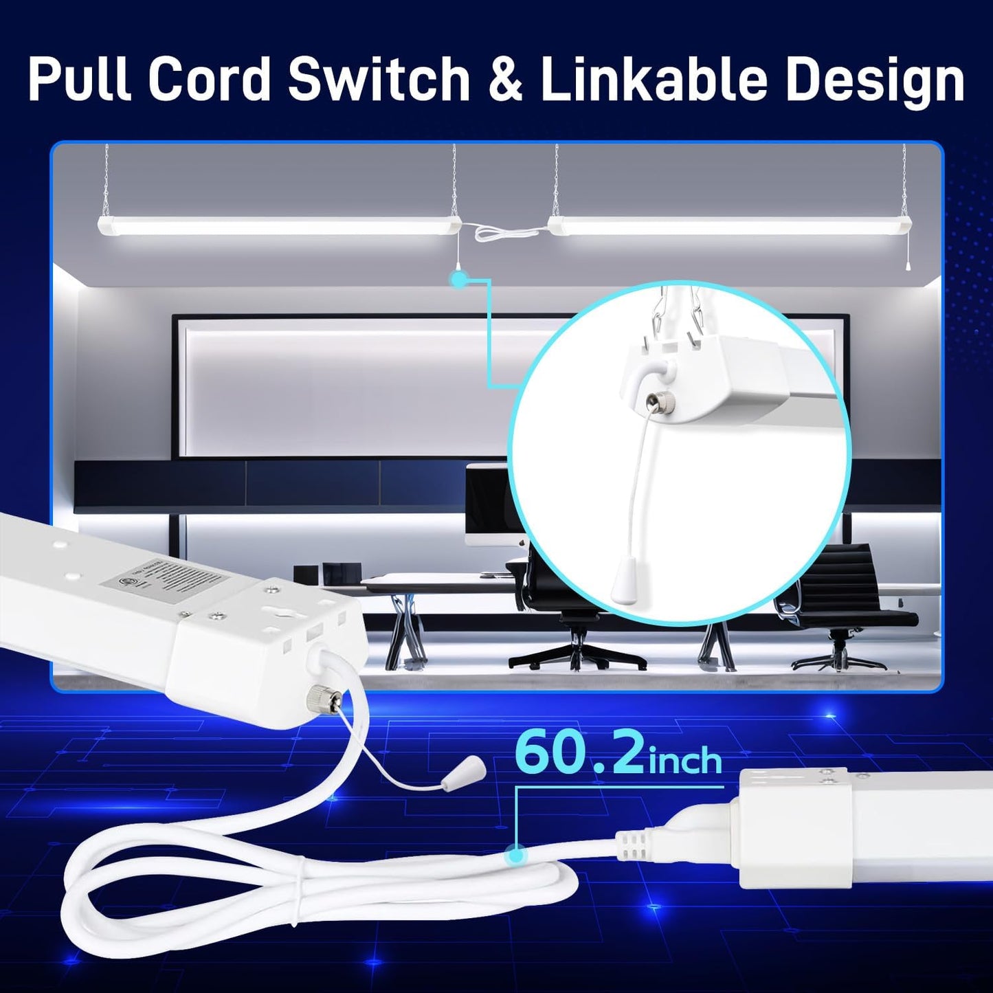 hykolity 4FT 120W LED Shop Light Linkable, 13000lm(400w Equivalent), 5000K Utility Shop Lights for Garages, Workshops, Basements, Hanging or Flush Mount, with Power Cord and Pull Chain, ETL, 4 Pack