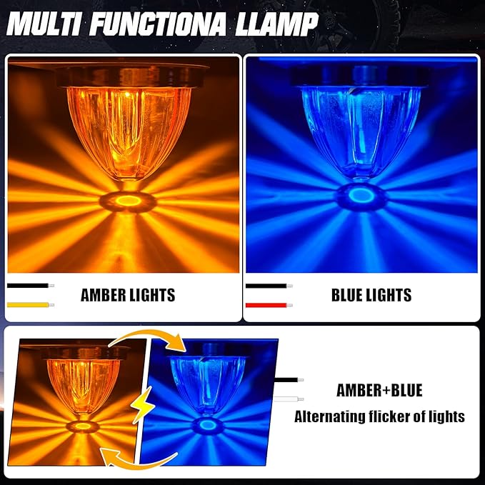 8-Pack Dual Color Watermelon Lights 3 Modes Amber Blue LED Strobe & Steady Lights 360° Visibility Clearance Side Marker Warning Lights for Truck Trailer Kenworth Peterbilt Freightliner