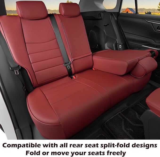 HKZ Fit RAV4 Car Seat Cover Set for 2019 2020 2021 2022 2023 2024 Toyota RAV4 Prime,XSE Hybrid & 2022-2024 SE Hybrid - Leather(Burgundy)