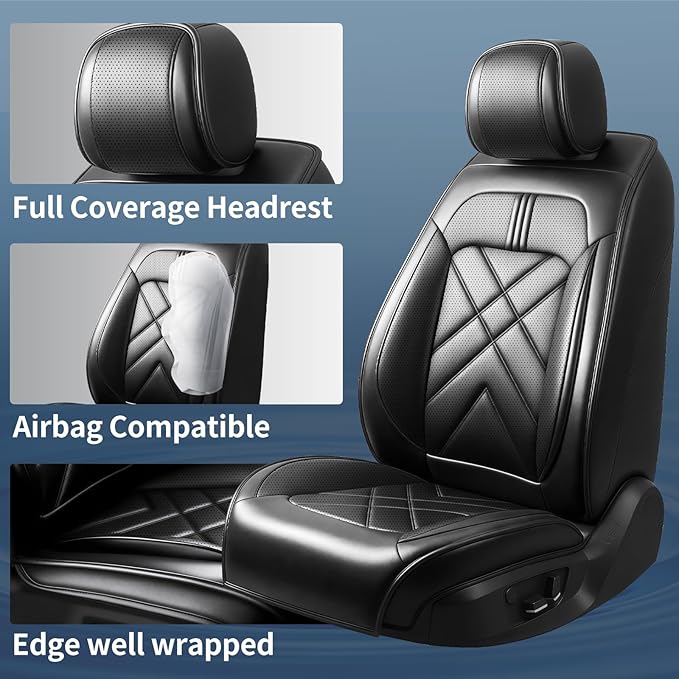 CX-70 Car Seat Covers Custom Fit for Mazda CX-70 2025-2026, Full Coverage Premium Leather Waterproof Breathable Seat Covers, Automotive Seat Protectors, Airbag Compatible(2 Front Seats, Black)