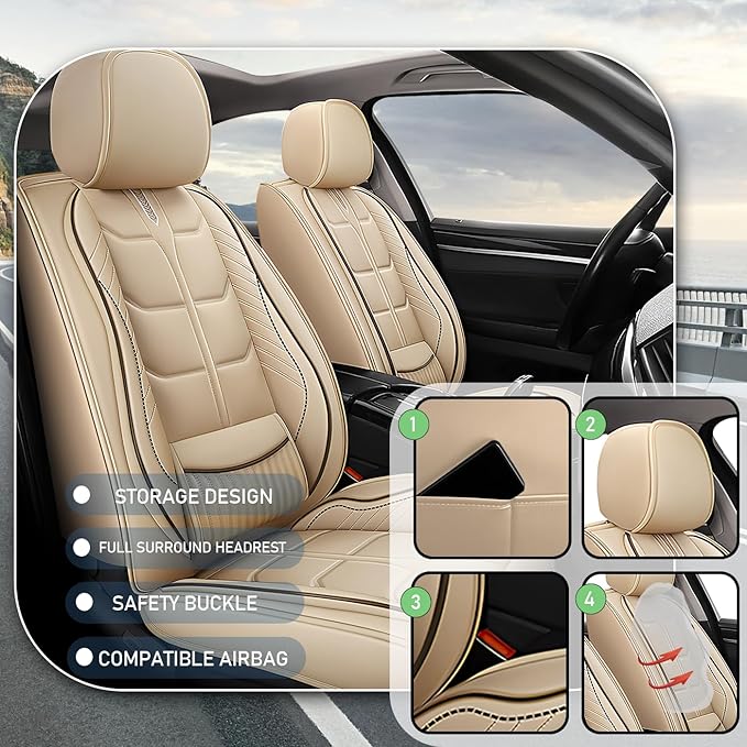 Leather Car Seat Covers Fit for Toyota 4Runner 1991-2024, 5 Seater Car Seat Cover, Premium Waterproof, Scratch Resistant Car Interior Accessories (Full Set Beige)