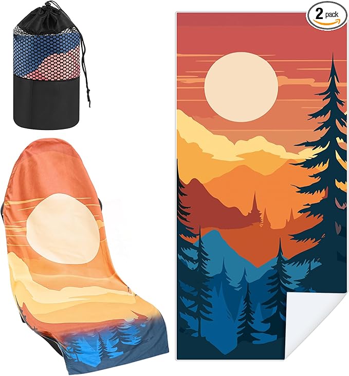 2 Pack Car Seat Towel Covers with Storage Bag 63 x 32 Inch Athletic Running Towel Seat Sweat Washable Non Slip Cover Gift for Car Outdoor Sport Activities (Sunset)