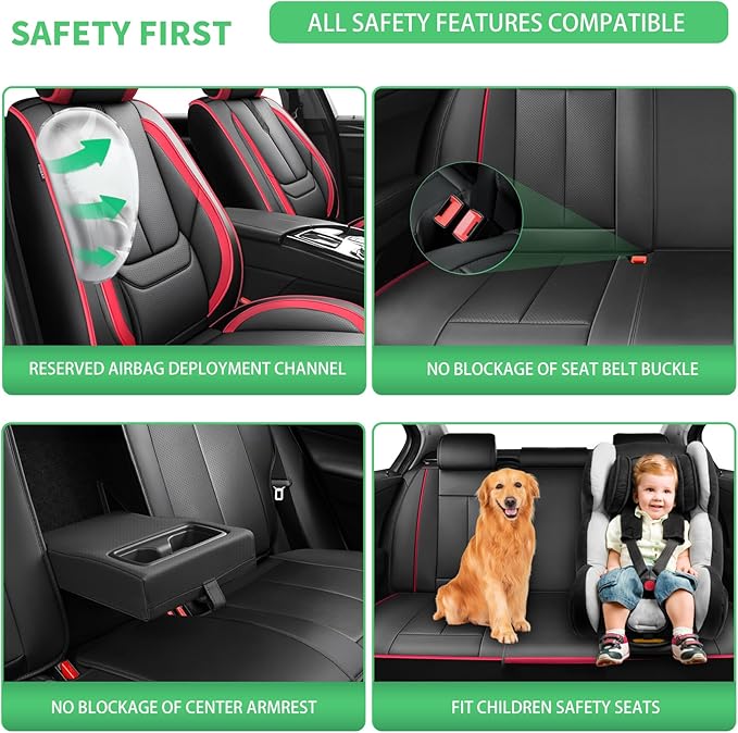 Fit Santa Fe Car Seat Covers for Hyundai Santa Fe 2007-2025 2026 -Upgraded Premium Waterproof & Breathable Leather,Airbag Compatible,All-Weather Seat Cushion Protector,2 Front/Black-Red