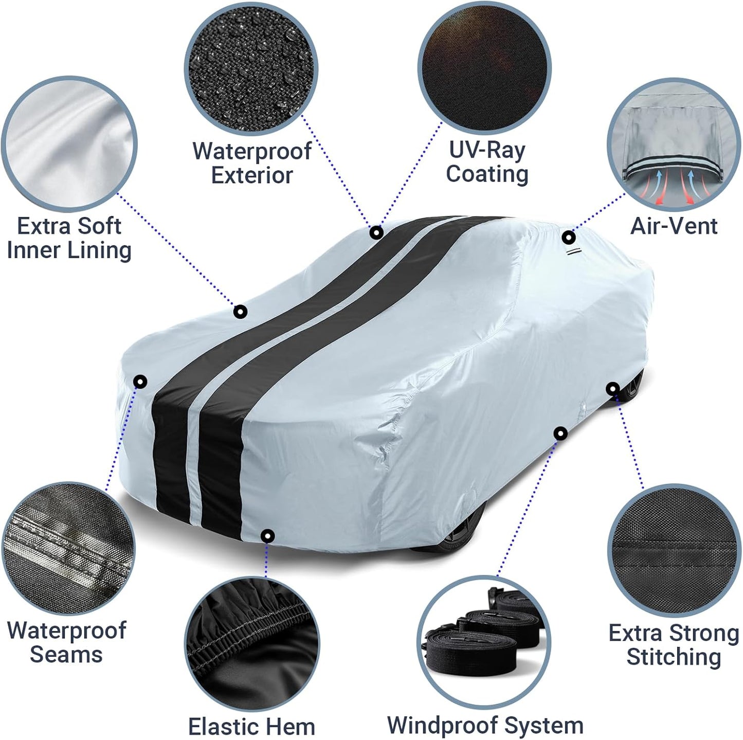 iCarCover Custom Car Cover for Buick Special (1964-1969) Waterproof All-Weather Rain Snow UV Sun Protector Full Exterior Indoor Outdoor Car Cover (Stripe - Gray/Black)