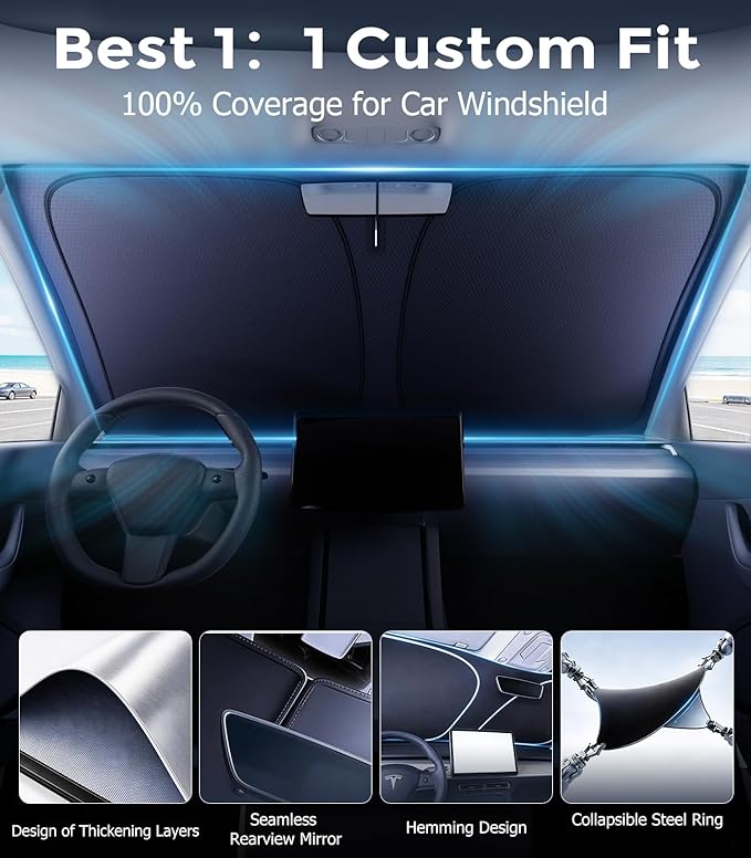 DMJN Windshield Sun Shade for Honda CRV (2017-2022), Car Sunshade for Front Windshield [100% Efficient Block UV & Scorching Sun] UPF50+ Heat Block - Protect Interior & Keep Cooler