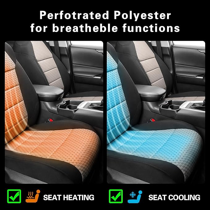 coverdream 2026 Rav4 Seat Covers Custom Fit for 2026 Toyota Rav4 Hybrid (SE,XSE) & PHEV GR Sport SUV,Full Set Polyester Car Seat Protector Black&Beige