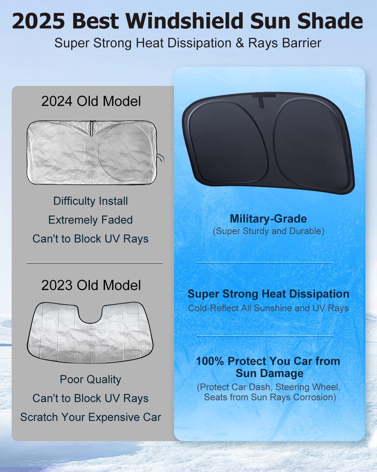 [2025 Upgrade] DMJN Windshield Sun Shade Car, [100% Sun Bolck & UV Reflective] Keep Car Cool & Interior Protection Sunshade, Flexible & Durable Sun Visor Universal Fit Medium