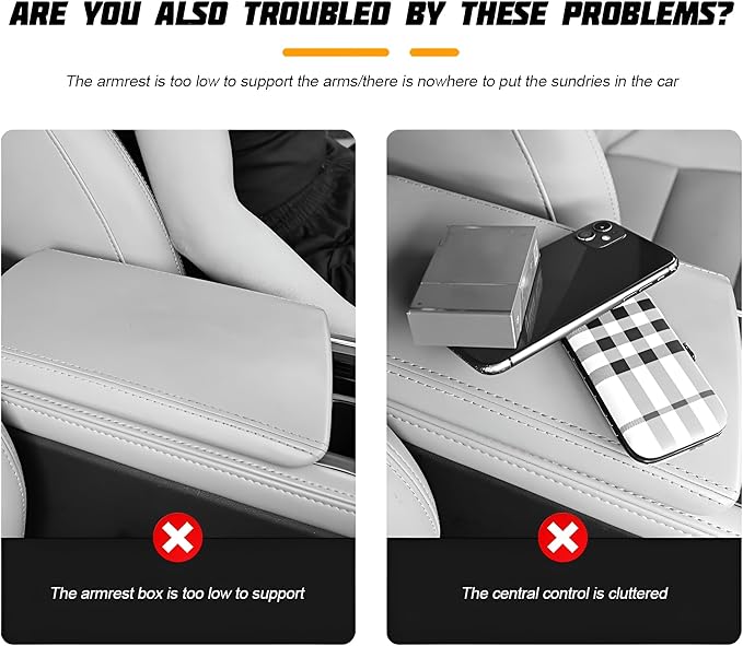 Zpana Car Center Console Armrest Pillow, Memory Foam Leather 4 in 1 Vehicle Arm Rest Cover with Tissue Box 2 Side Storage Bag Cup & Phone Holder, Auto Armrest Cushion, Universal Fit (Brown)
