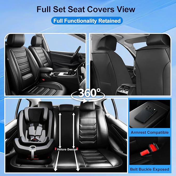 Fit CX-7 Car Seat Covers for Select Mazda CX7 2006-2012, Premium Full Coverage Leather, Airbag Compatible & Scratch-Resistant, Waterproof All Weather Seat Protector, Full Set, Black