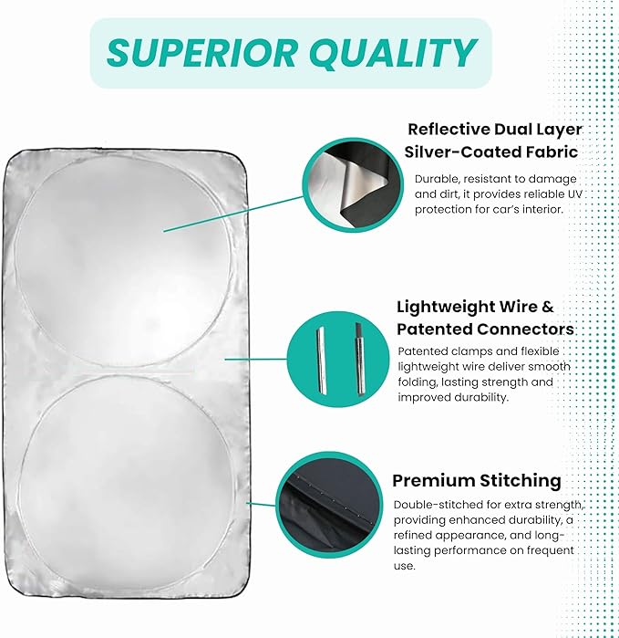 Windshield Sun Shade -Certified 99.87% UVB & 99.02% UVA Car Sun Shade. Award Winning Sunshade - Patented Technology | Compatible for Land Rover Range Velar (2017-2026) | Car Shades by Kinder Fluff