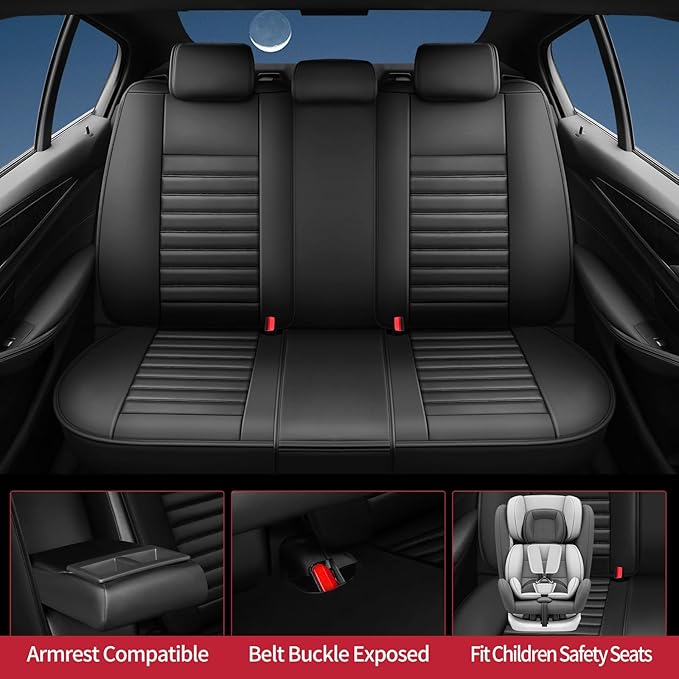 Fit Forester Car Seat Covers for Subaru Forester 2007-2025 2026 - Upgraded Premium Waterproof & Breathable Leather, Airbag Compatible, All-Weather Seat Cushion Protector (Full Set, Black)
