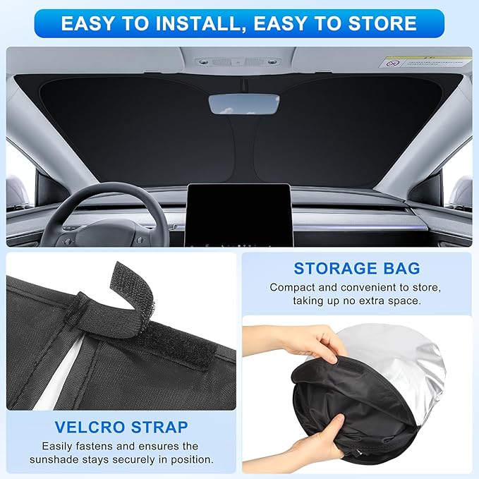 INSAUTO Custom Fit Windshield Sun Shade Accessories for Toyota Highlander 2008-2013, Foldable Front Window Sunshade, UV & Heat Reflector, Keeps Interior Cool, Includes Storage Bag