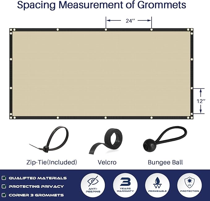 Windscreen4less Privacy Fence Screen Heavy Duty Windscreen Fencing Mesh Fabric Shade Net Cover with Brass Grommtes for Outdoor Wall Garden Yard Pool Deck, 8'x123' Beige