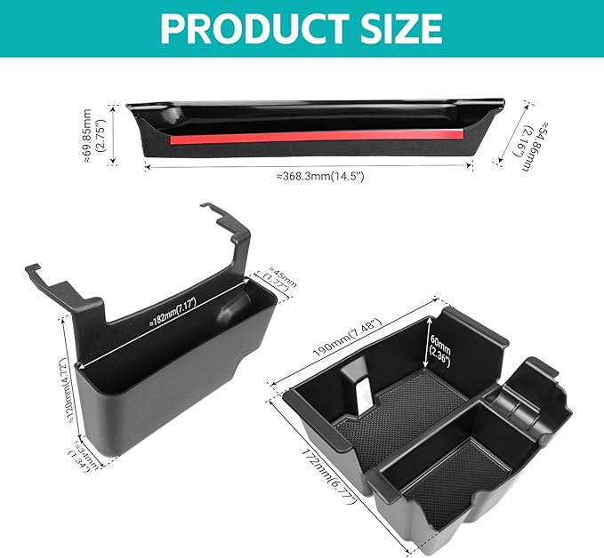 3PCS Center Console Organizer Combo Kit Compatible with 2024-2026 Jeep Wangler JL JLU 4xe Rubicon Sahara & Gladiator JT Accessories, Insert/Hanging Armrest Storage Box & Grab Bar Tray
