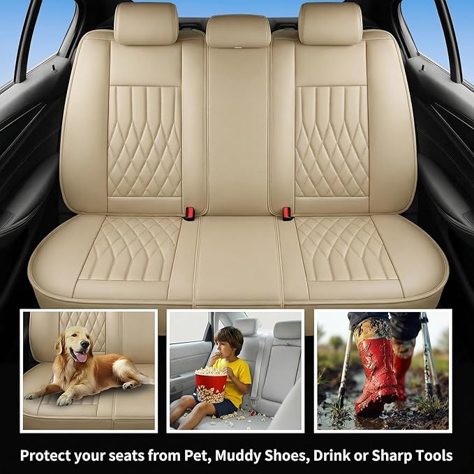 Fit TL Car Seat Covers for Acura TL 2004-2014 - Premium Leather, Waterproof, All-Weather, Airbag Compatible, Anti-Slip, Breathable, Easy Install, Seat Protectors, Full Set, Beige