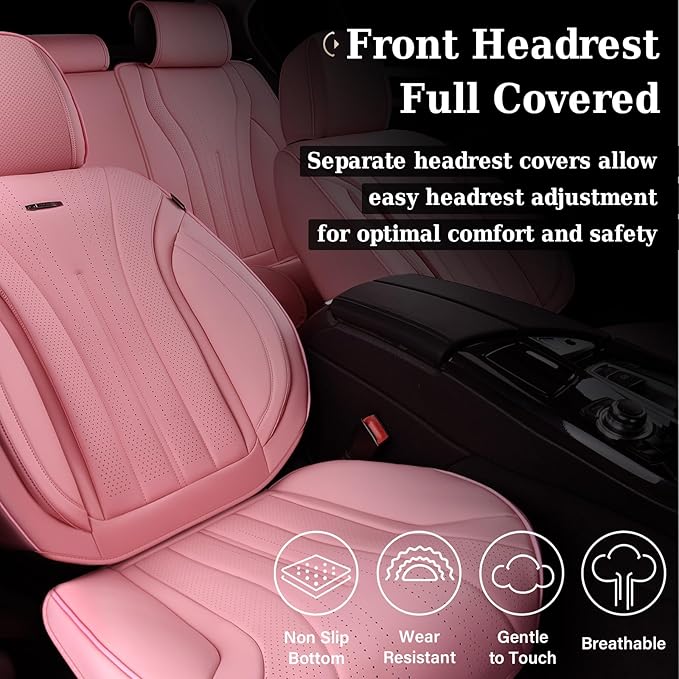 Coverado Pink Seat Covers for Cars, 2 Pack Leather Car Seat Covers, Luxury Waterproof Seat Covers, Front Car Seat Protectors, Driver Car Seat Cushions, Front Seat Covers Universal Fit for Most Cars