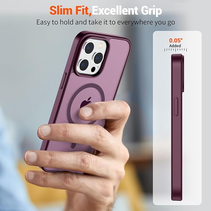 SUPFINE Magnetic for iPhone 14 Pro Case (Compatible with MagSafe) (Military Grade Drop Protection) Slim Translucent Matte Shockproof with Anti-Fingerprint Phone Case,Wine Red