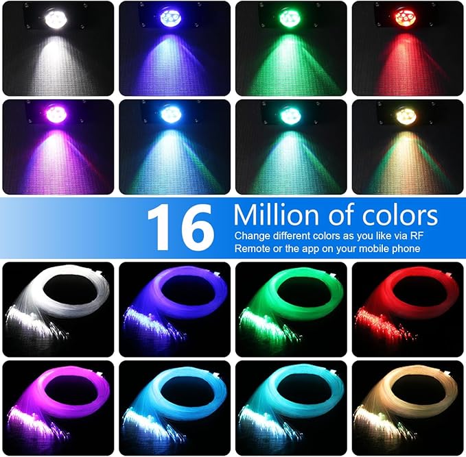 AZIMOM 16W Twinkle & Sound Activate 600pcs*0.03in*13.1ft Fiber Optic Starlight Headliner Kits+RGB Meteor Shooting Star,APP& Remote Control Light Engine End Glow Fiber Strands Home Car Ceiling Décor
