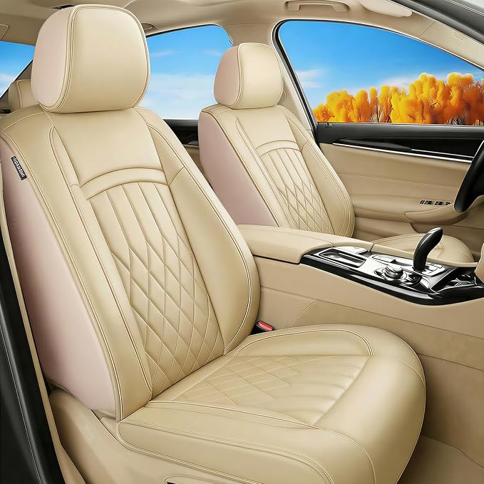 Fit TL Car Seat Covers for Acura TL 2004-2014 - Premium Leather, Waterproof, All-Weather, Airbag Compatible, Anti-Slip, Breathable, Easy Install, Seat Protectors, Full Set, Beige