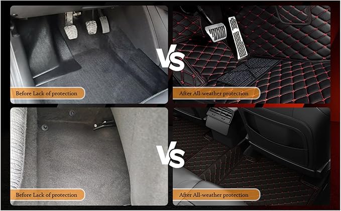 Yaruicar Custom Personalized Floor Mats for Cars Luxury Full Coverage All Car Floor Mats Anti-Slip Leather Car Mat Set Trucks & SUVs Trucks Automotive Floor Mats Liners (All Red)