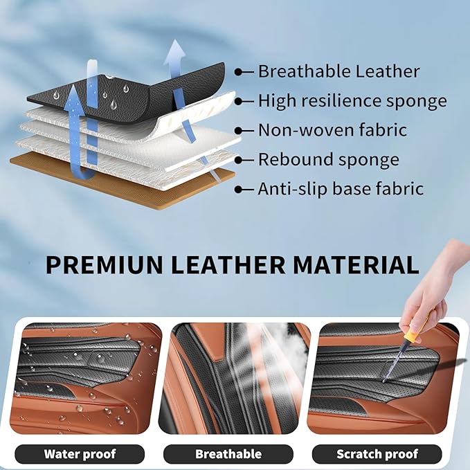 Fit Tucson Car Seat Covers Premium Leather for Hyundai Tucson 2010-2025 2026. Waterproof， Breathable, Scratch-Resistant & All-Weather Seat Cushion Protector (Front Seat, Brown&Black)