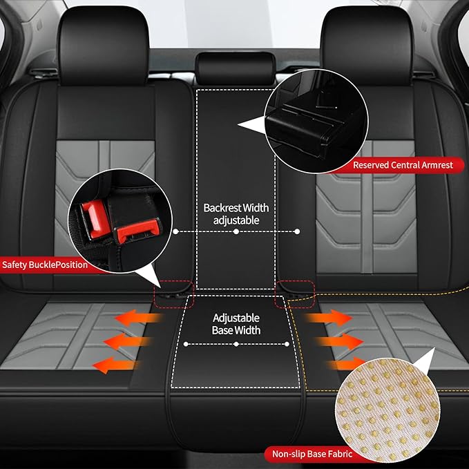 TTX LIGHTING Car Seat Covers fit for Nissan Murano 2011-2026 Full Set: Premium Leather Automotive Seat Cover with Airbag Compatible Waterproof (5 Seats, Black & Gray)