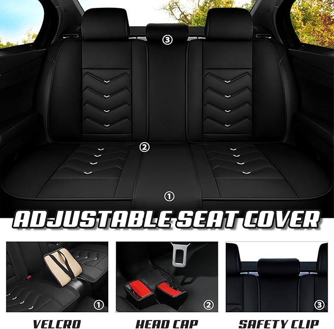 Car Seat Covers for Cadillac CTS 2003-2019, Premium Nappa Leather Car Seat Cover, Stylish Sport Seat Covers， Automobile Seat Cover Sets.(Luxury 2 Seats/Black White)