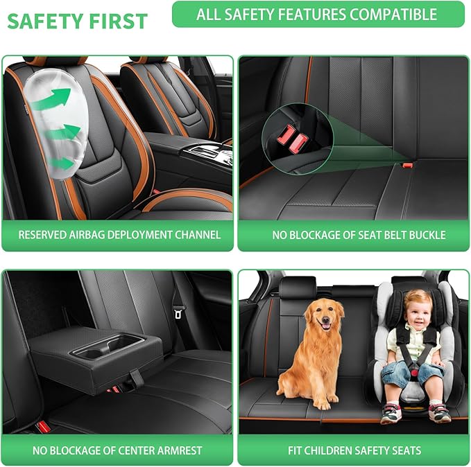 Fit Avalon Car Seat Covers for Toyota Avalon 2001-2024 2025 2026 -Upgraded Premium Waterproof & Breathable Leather,Airbag Compatible,All-Weather Seat Cushion Protector,Full Set,Black-Brown
