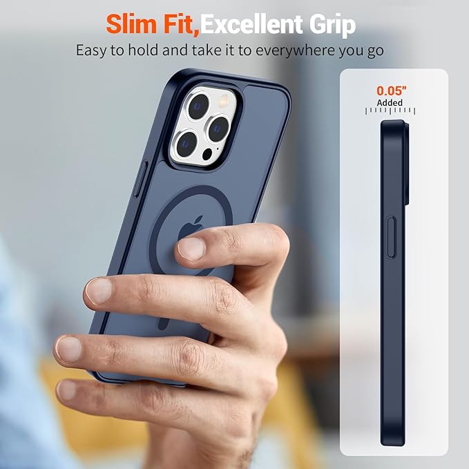 SUPFINE Magnetic for iPhone 13 Pro Case with Screen Protector (Compatible with MagSafe) (Military Grade Drop Protection) Translucent Matte Shockproof Phone Cover,Dark Blue