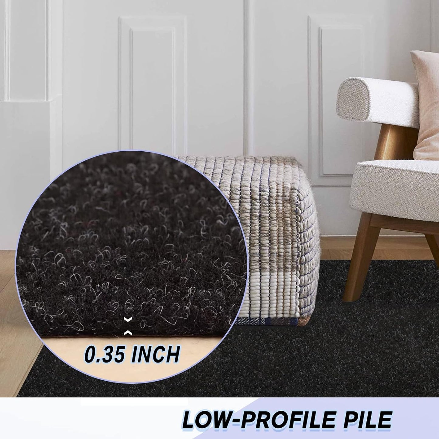 Custom Size Backed Non-Slip Area Rugs Runner, Easy Clean, Waterproof Runner Rugs for Hallway Entryway, Kitchen, Laundry, 3FT x 36FT, Black
