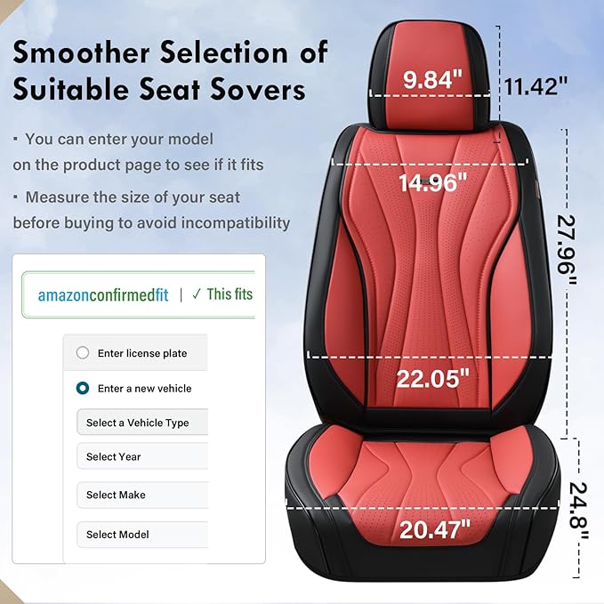 Coverado Car Seat Covers Full Set, Premium Leather Seat Cover for Cars, Front and Back Car Seat Protector, Waterproof Car Seat Cushion Universal Fit for Most Vehicles(Black&Red)