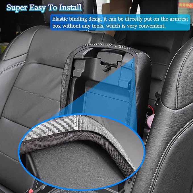 for RAM 2009-2018 Center Console Cover Anti-Scratch Waterproof Leather Armrest Pad Protector Cushion for Dodge RAM 1500 2500 3500 4500 5500 2009-2018 Interior Accessories(Carbon Fiber)