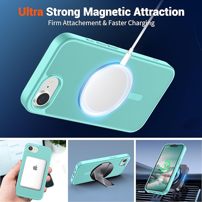 SUPFINE Magnetic for iPhone 17e Case/iPhone 16e Case (Compatible with MagSafe)(Military Grade Drop Protection) Slim Translucent Matte Shockproof with Anti-Fingerprint Phone Case,Blue Green