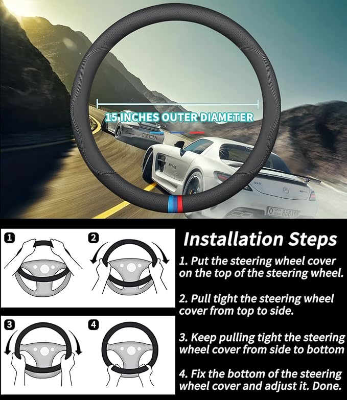 Custom-Fit for Subaru Steering Wheel Cover, Premium Leather Car Steering Wheel Cover with Logo, Non-Slip, Breathable, for Subaru Accessories (D-Style,for Subaru)