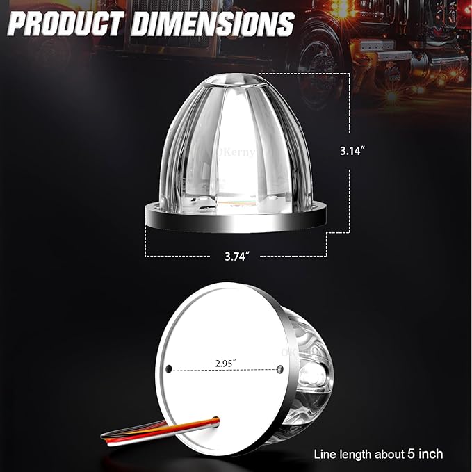 8-Pack Dual Color Watermelon Lights LED Strobe & Steady Cab Roof Clearance Marker Warning Lights Amber Purple Side Marker Lamp with Bezel for Truck Trailer RV Off-Road Vehicle