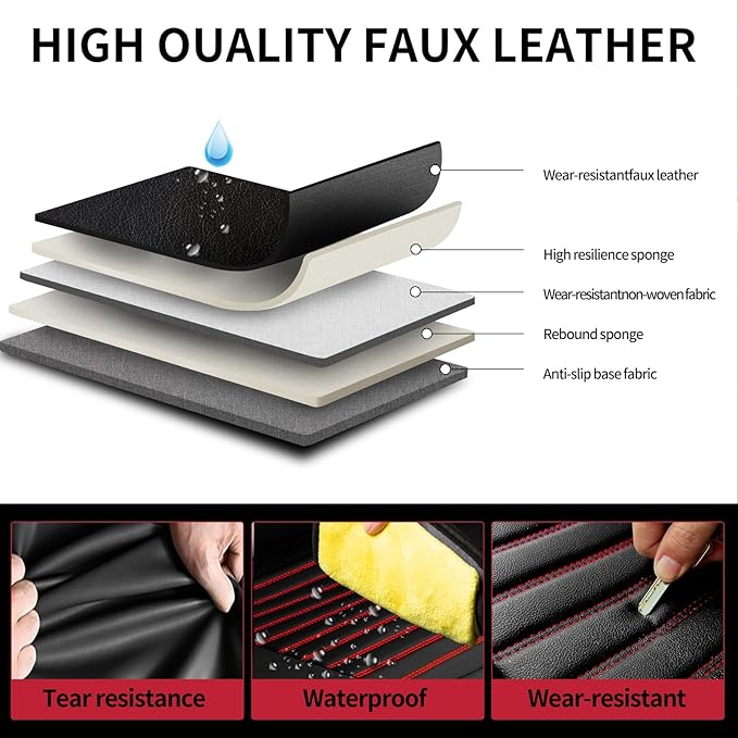 Fit Venue Car Seat Covers for Hyundai Venue 2020-2024 2025 2026 - Upgraded Premium Waterproof & Breathable Leather, Airbag Compatible, All-Weather Seat Cushion Protector (2 Front/Black+Red)