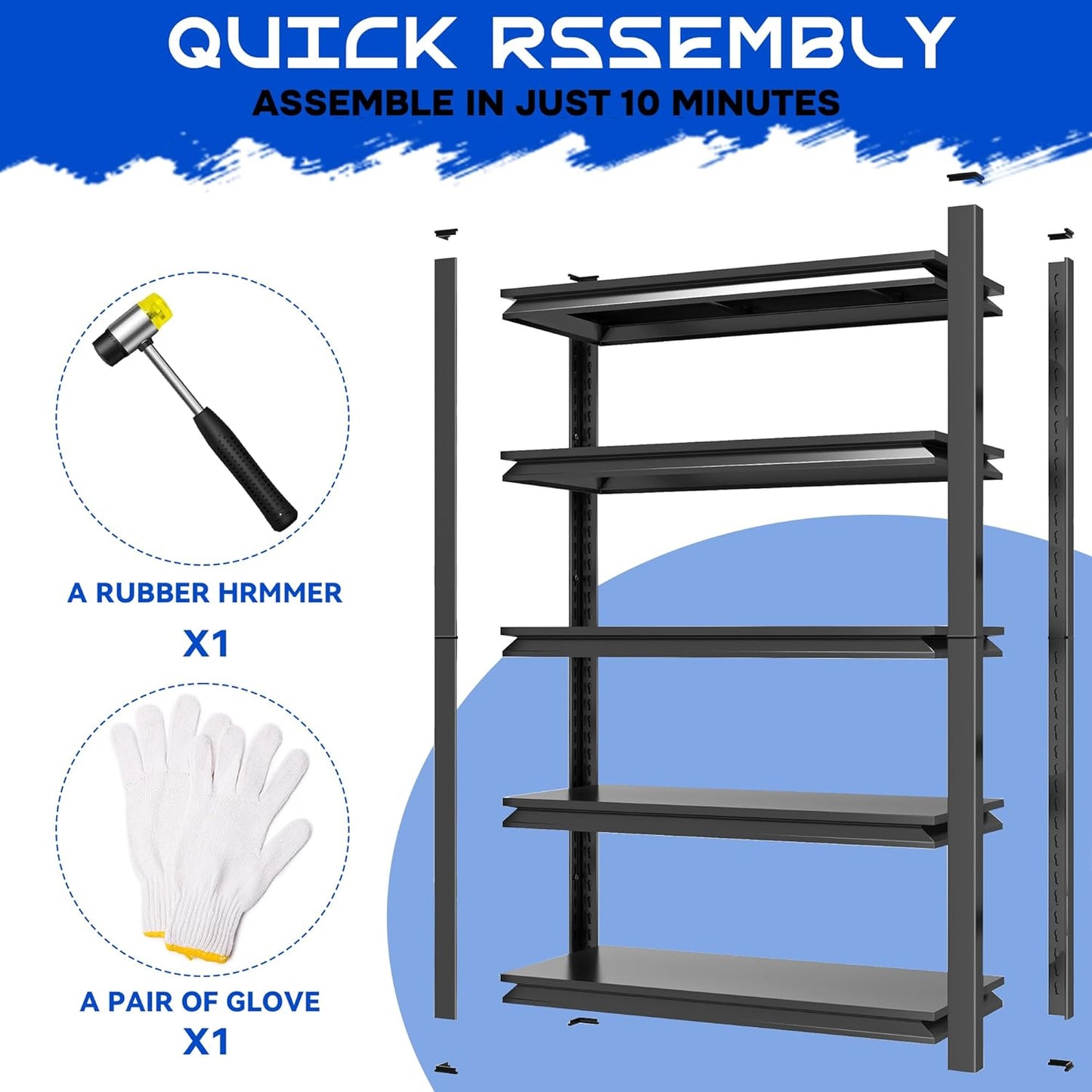 63"H Garage Shelving Heavy Duty Rack, 3000 LBS Extra Large Capacity 5 Tier Adjustable Storage Shelves, Metal Industrial Shelf Units for Garage, Basement and Warehouse, 63"H×19.7"W×13.8"D, Black