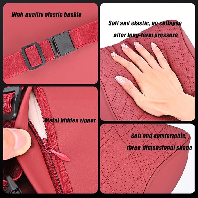 for Chevy Silverado 2007 2008 2009 2010 2011 2012 2013 Leather Car Seat Headrest Lumbar Cushion, Lumbar Support Pillow for Car,for Driving Traveling Relieving Neck Fatigue,3-C Brown